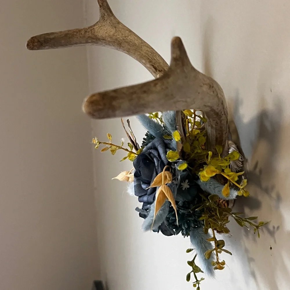 Handmade Antler Wall Decor Blue Floral Rustic Cottage Western Boho the farmhouse